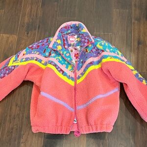 Celia B Colorful Fleece Jacket with Floral Patterns xs